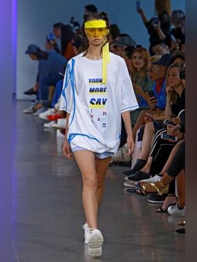 Semir x CJ YAO Graphic Tee w/ Detachable Overlay Bib White Blue Yellow NYFW